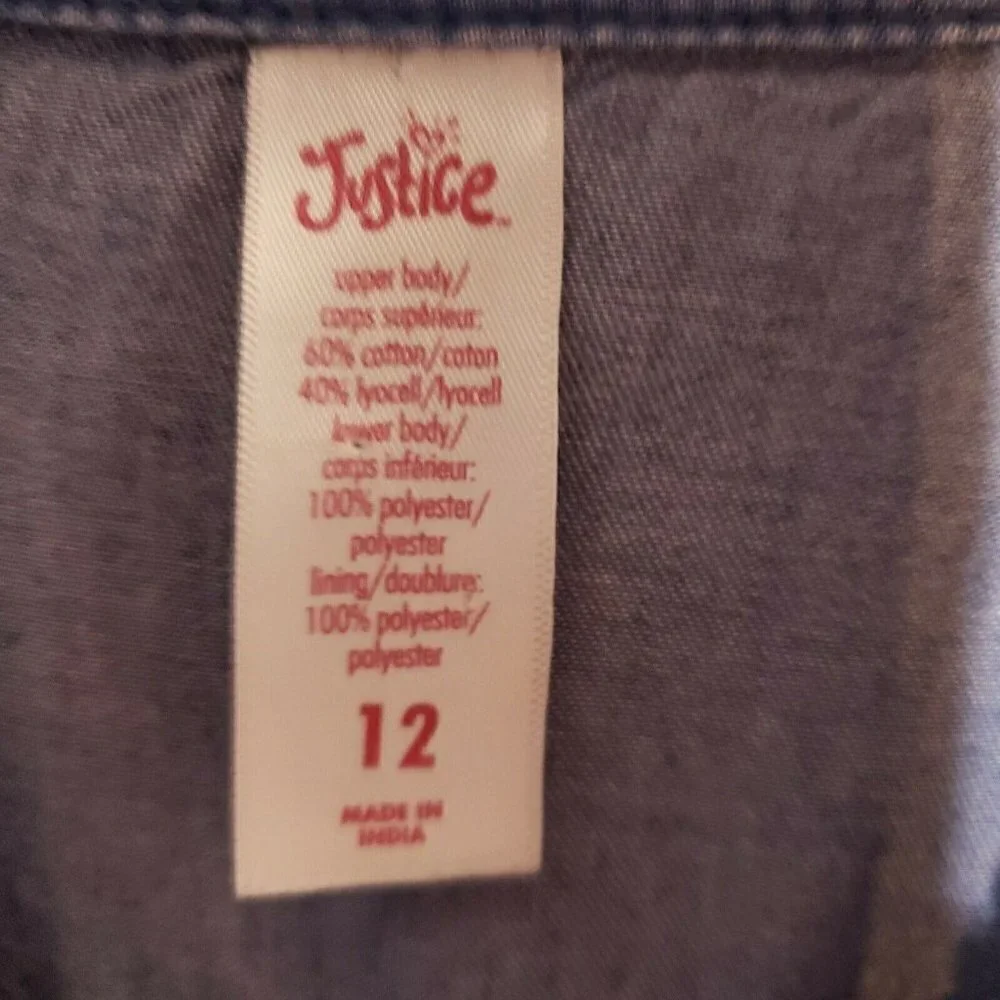Justice Girls Long Sleeve Denim Look Dress With Butterfly Skirt 12
